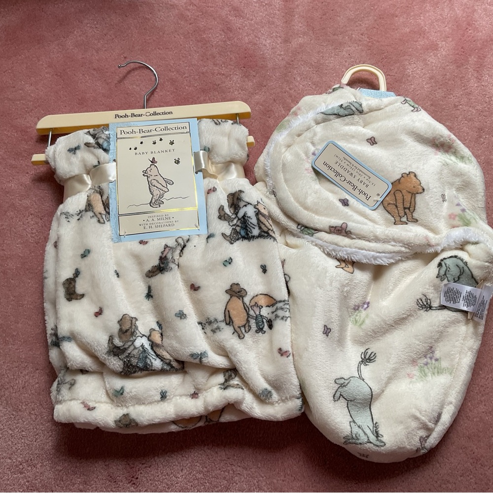 Disney Pooh bear Cream Baby Blanket and swaddle nwt